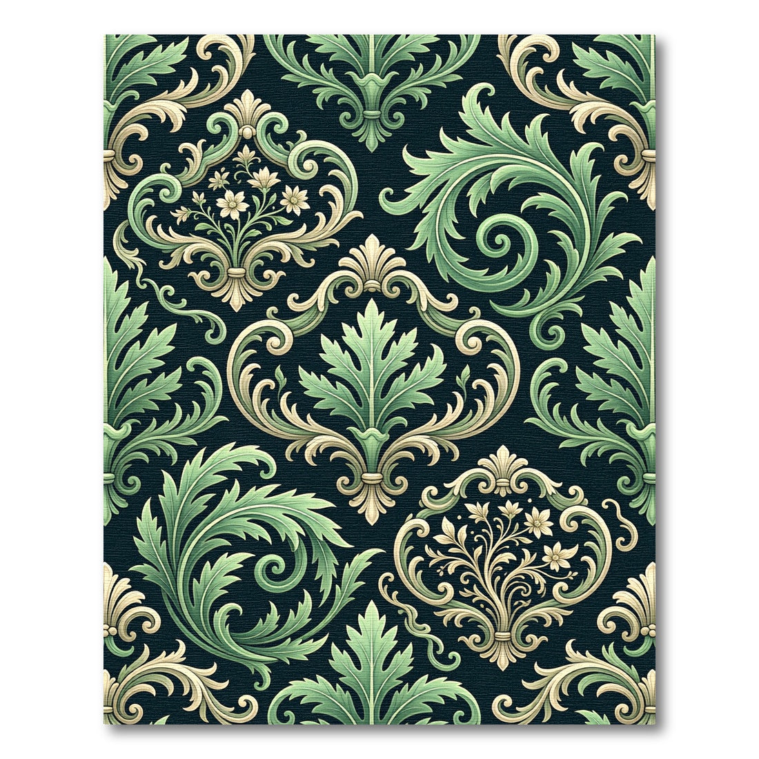 Elegant Green Scrolled Foliage Ornament Rug