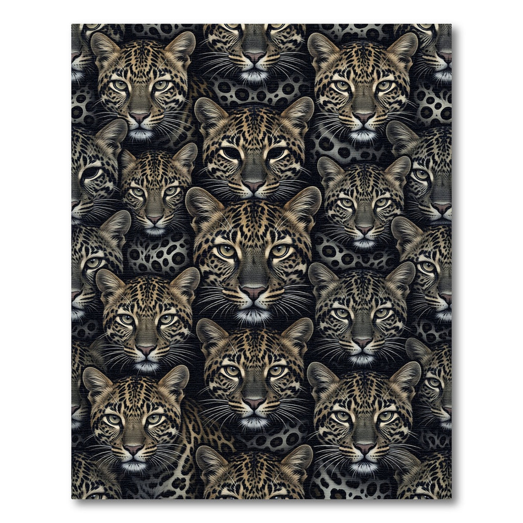 Bold Leopard Faces Dark Background Rug
