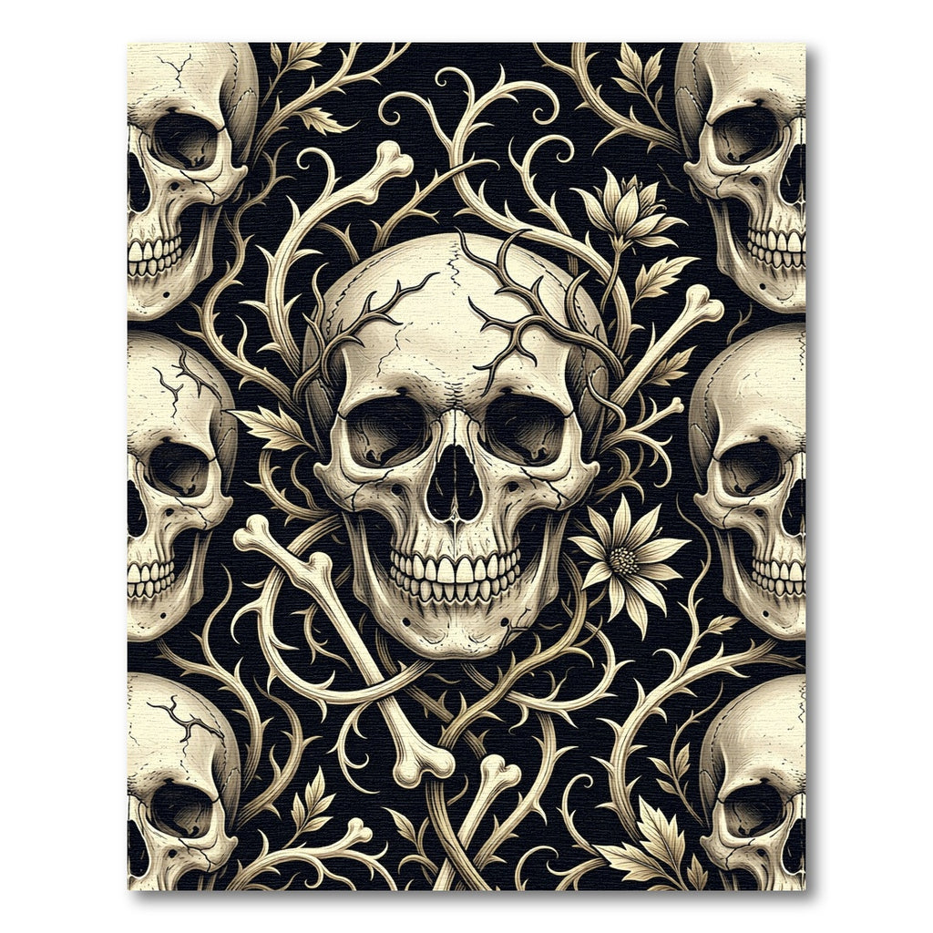 Gothic Skull and Thorn Floral Cream Rug