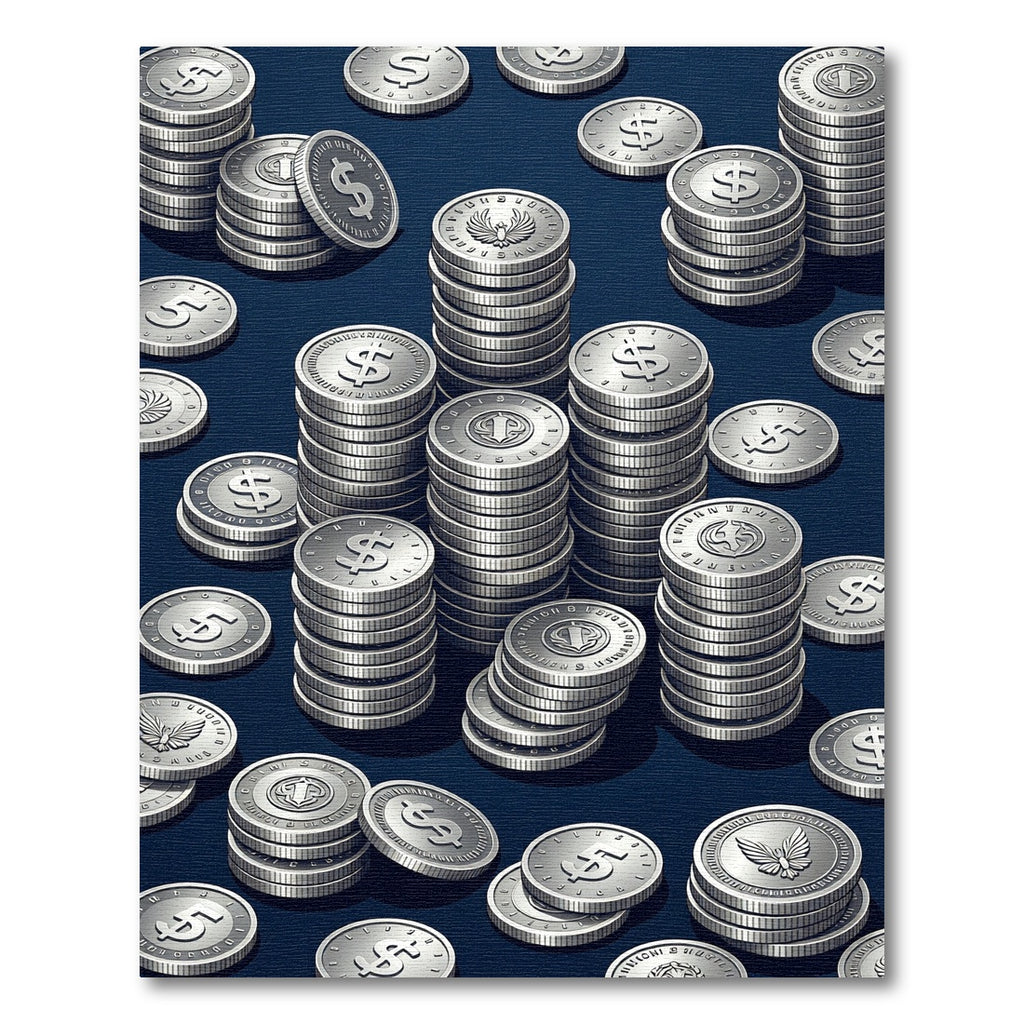 Metallic Silver Coin Stacks Rug