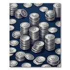 Metallic Silver Coin Stacks Rug