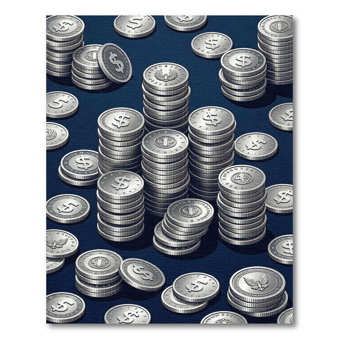 Metallic Silver Coin Stacks Rug