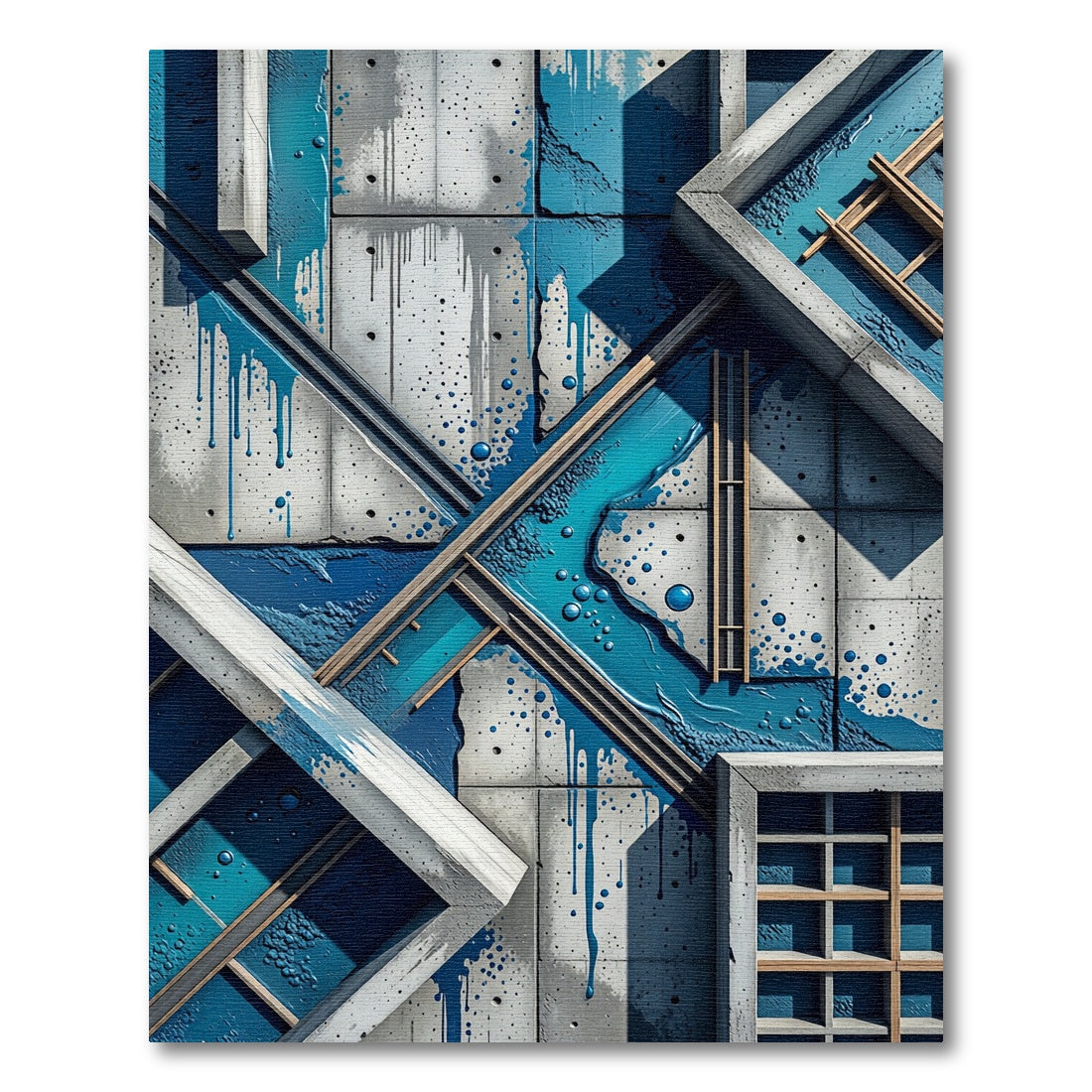 Abstract Blue Drip Concrete Frame Rug