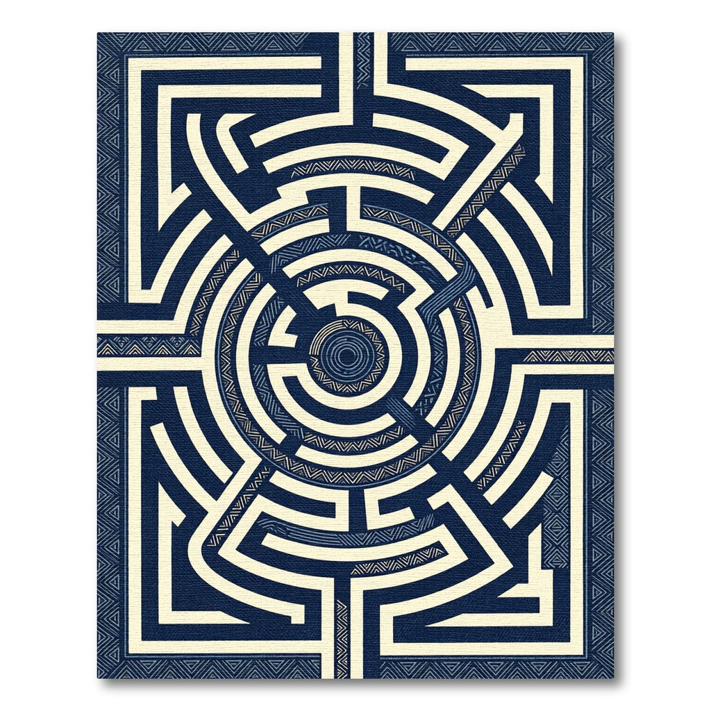 Navy Geometric Circular Maze Art Rug