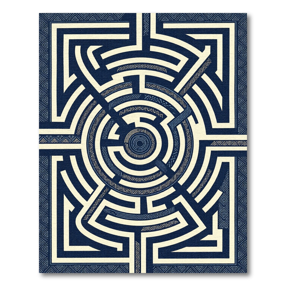 Navy Geometric Circular Maze Art Rug