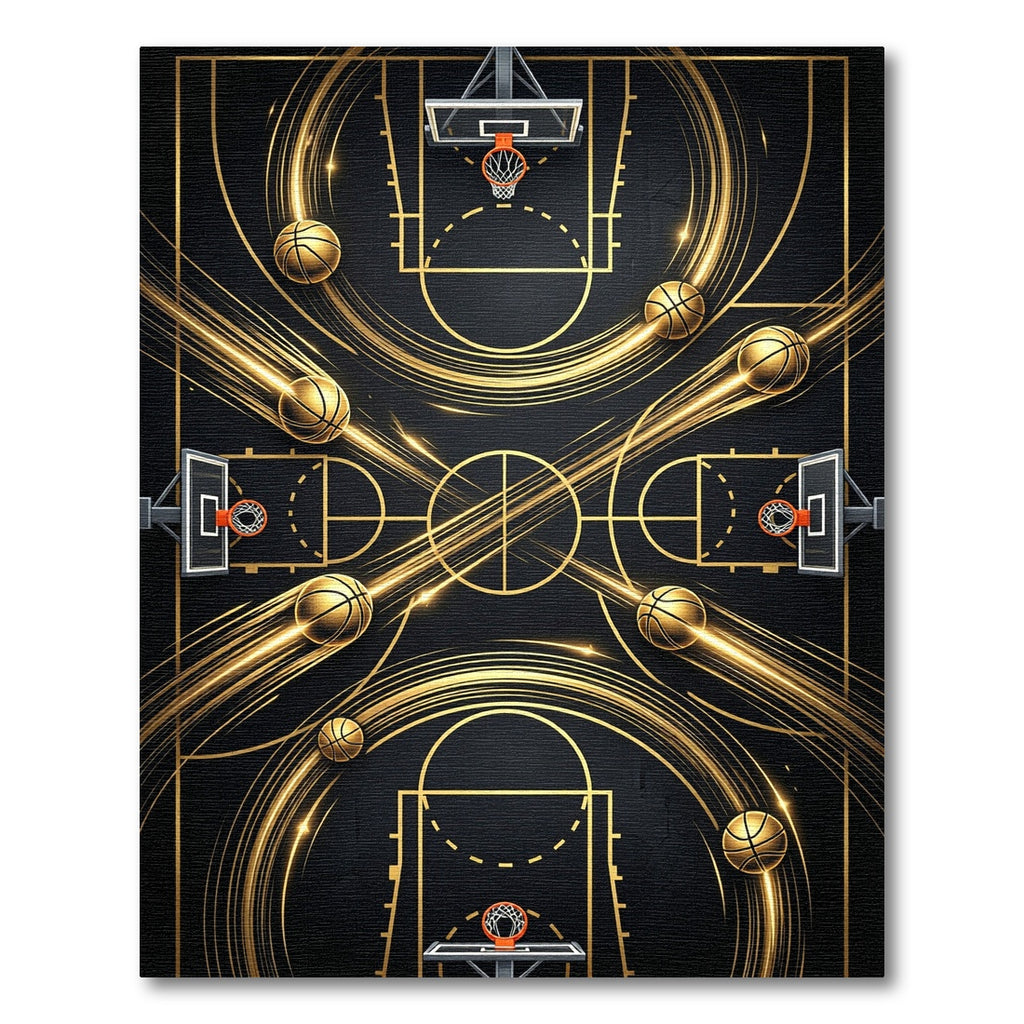 Golden Basketball Court Motion Lines Rug