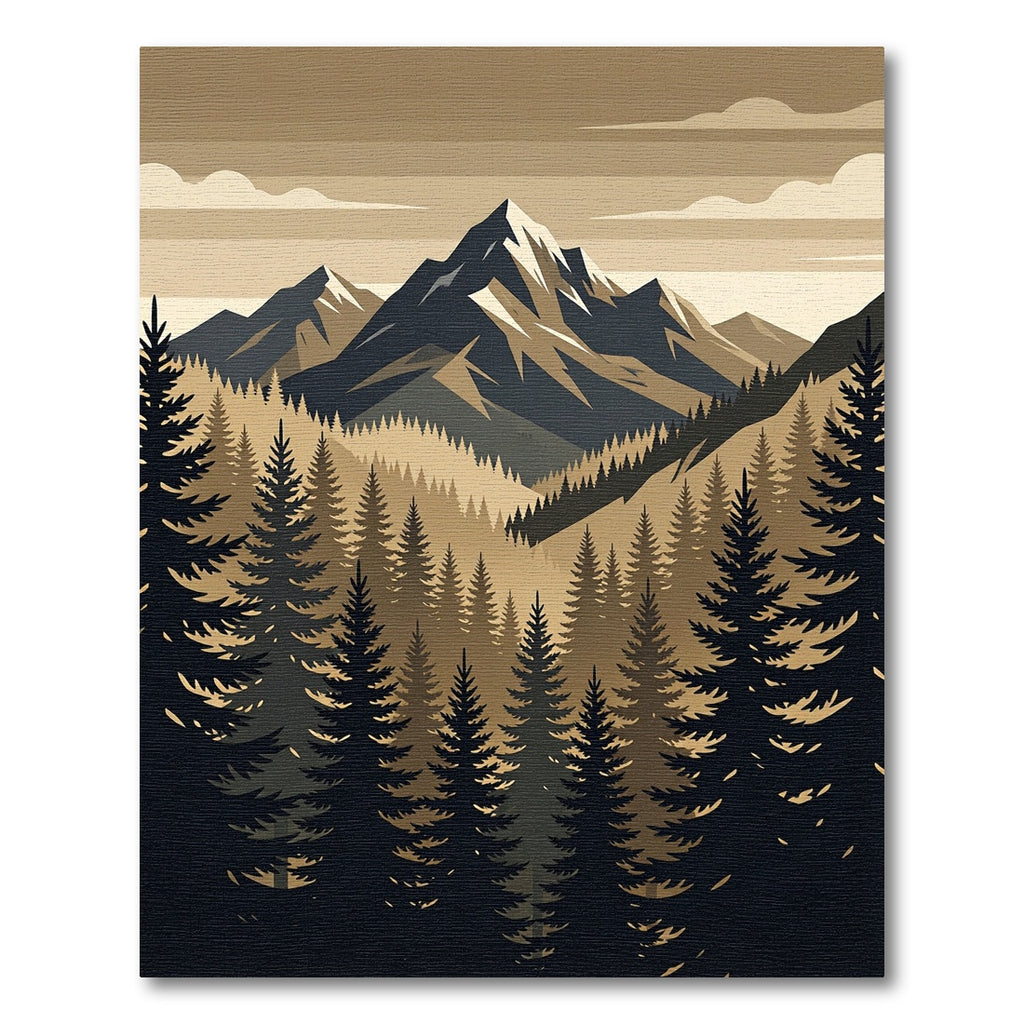 Earthy Sepia Mountain Forest Landscape Rug