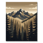 Earthy Sepia Mountain Forest Landscape Rug