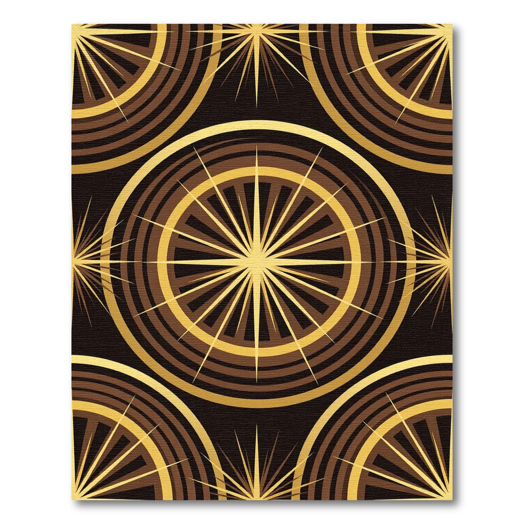 Golden Brown Sunburst Geometric Rug
