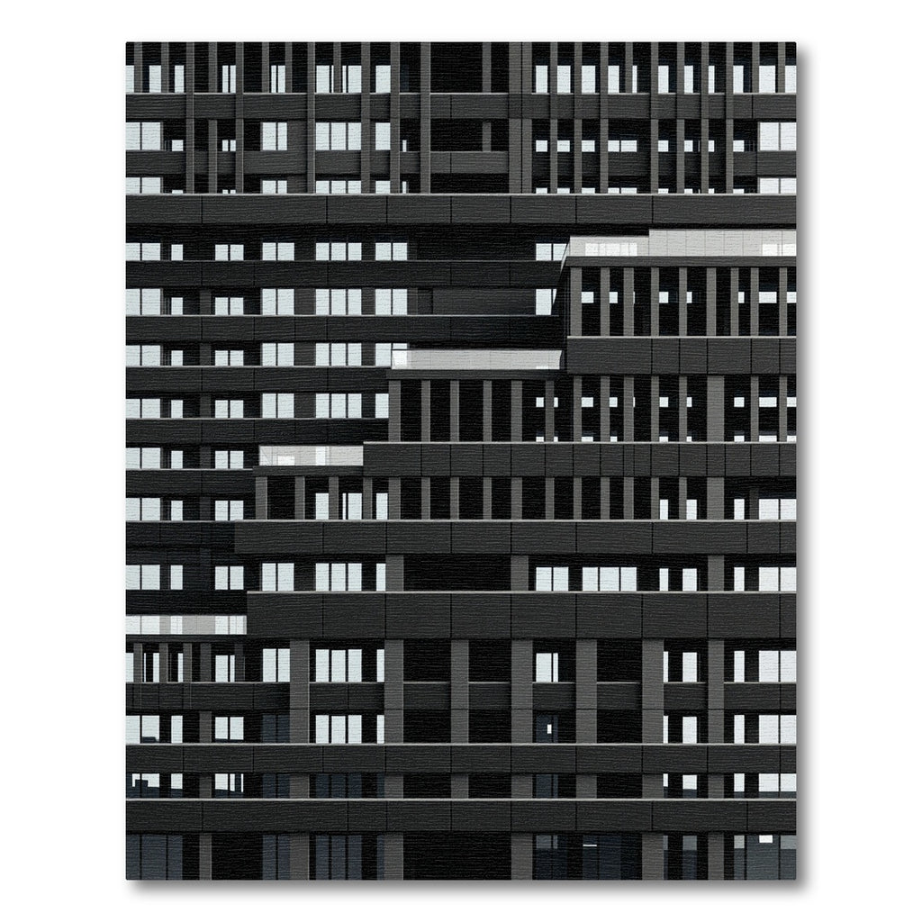 Monochromatic Dark Architectural Grid Structure Rug