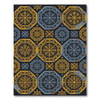 Rustic Ochre Blue Mandala Medallion Rug