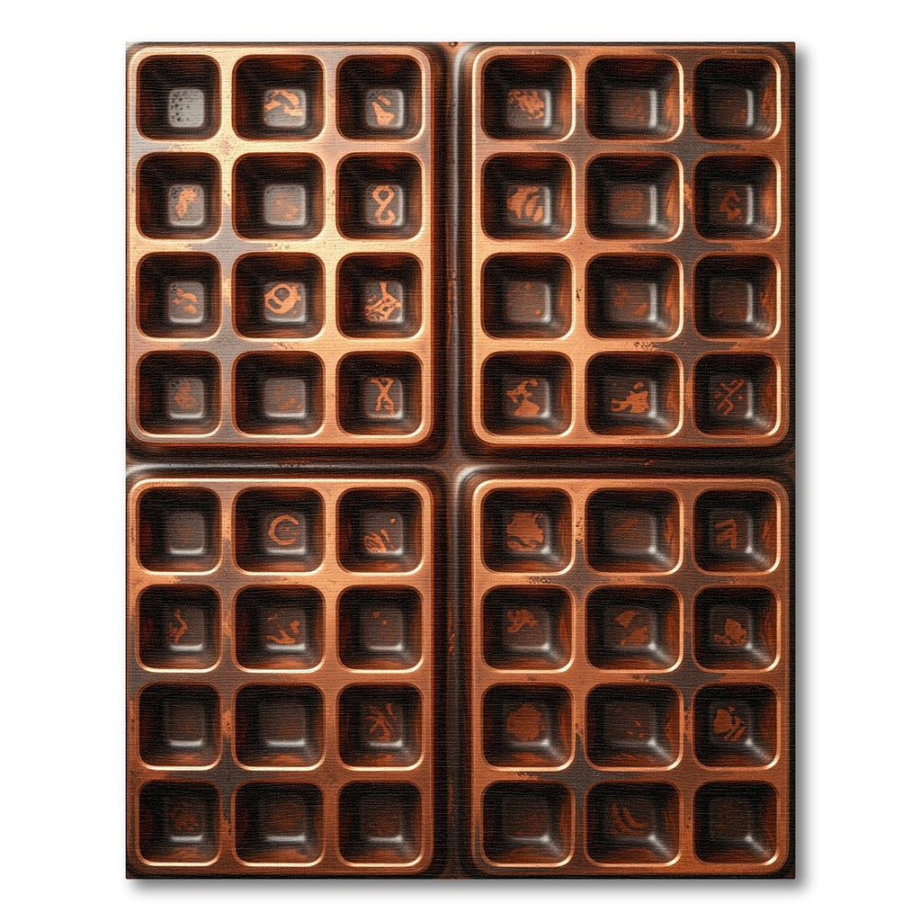 Metallic Bronze Grid Ancient Glyph Art Rug