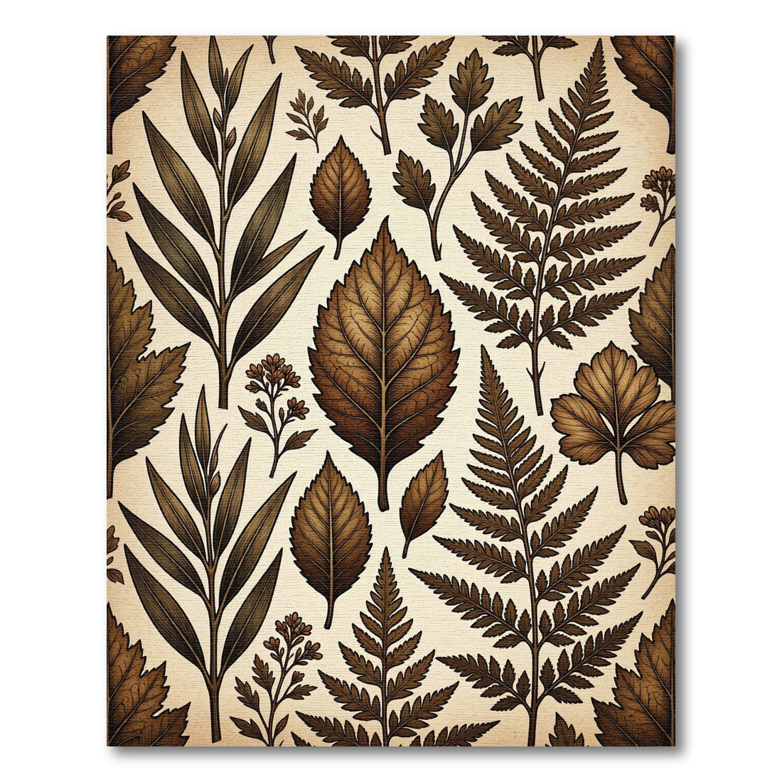 Monochromatic Brown Botanical Leaf Collage Rug