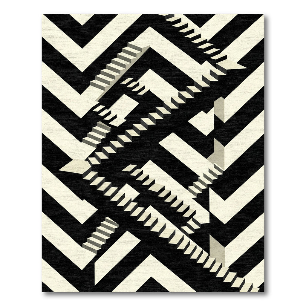 Monochrome Geometric Optical Illusion Steps Rug