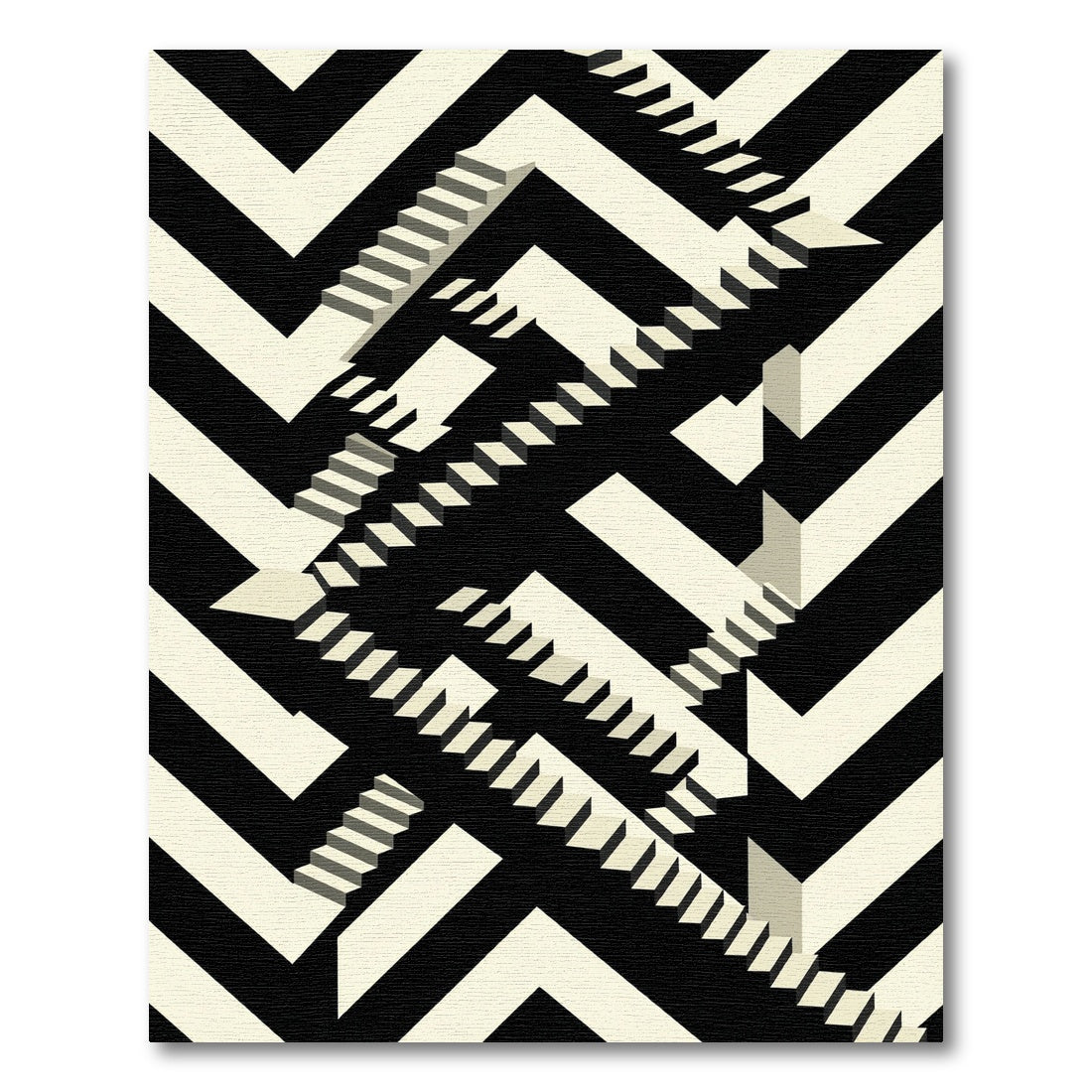 Monochrome Geometric Optical Illusion Steps Rug