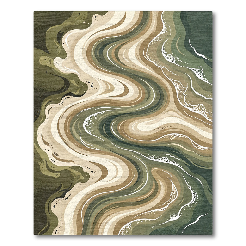 Organic Olive Green Abstract Swirl Rug