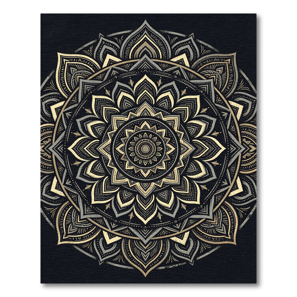 Elegant Gold and Charcoal Mandala Rug