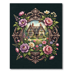 Ornate Floral Cottage Garden Framed Art Rug