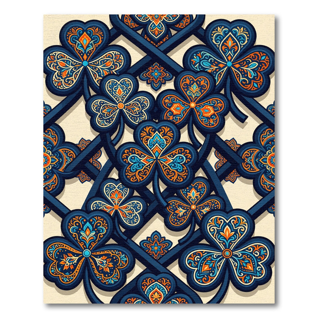 Ornate Navy Orange Clover Lattice Rug