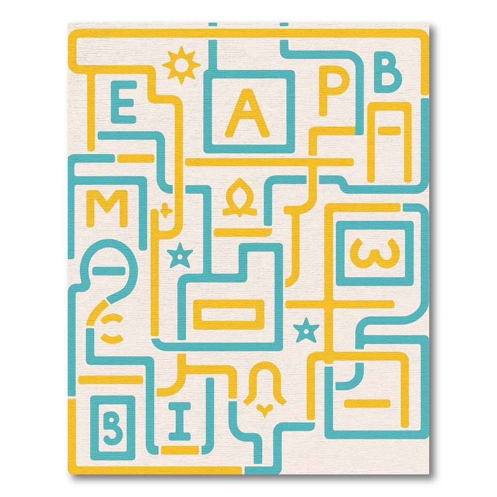 Turquoise Yellow Abstract Alphabet Labyrinth Rug