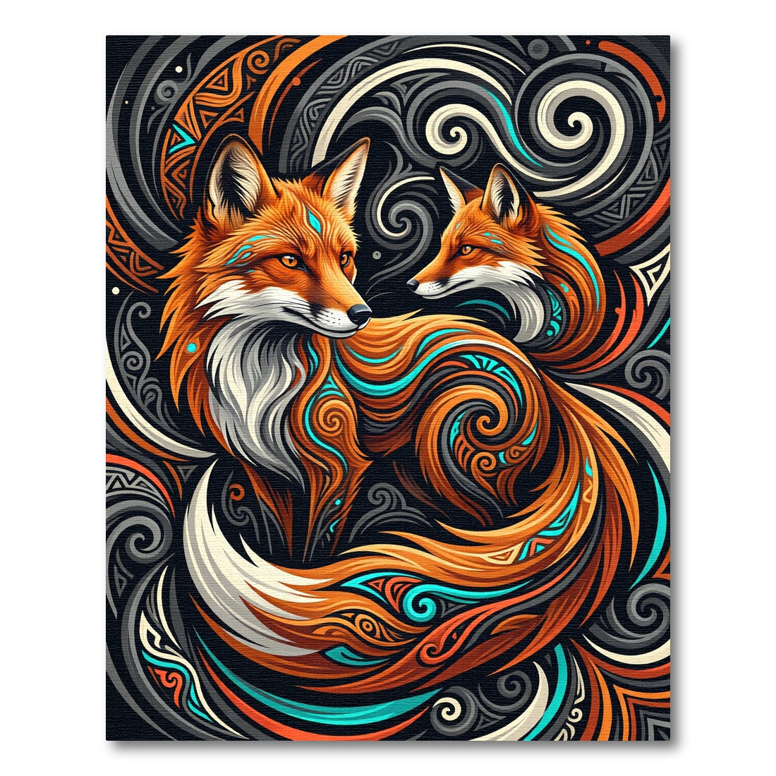 Vibrant Orange Fox Swirl Art Rug