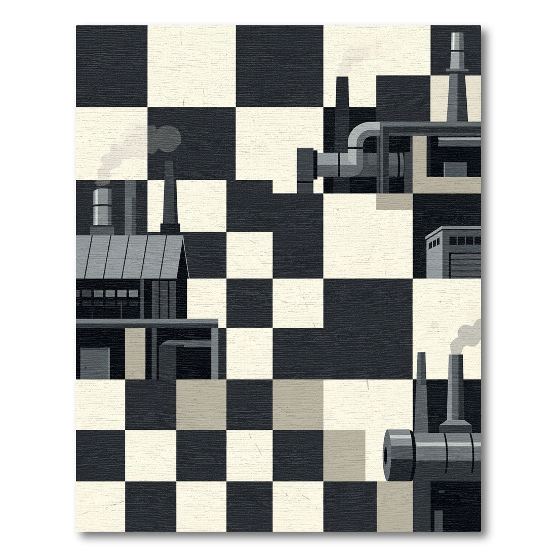 Monochrome Industrial Chessboard Composition Rug
