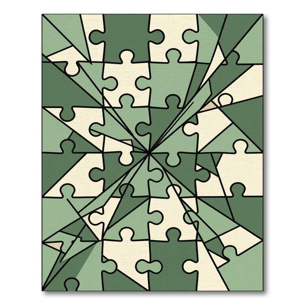 Sage Green Geometric Abstract Puzzle Rug