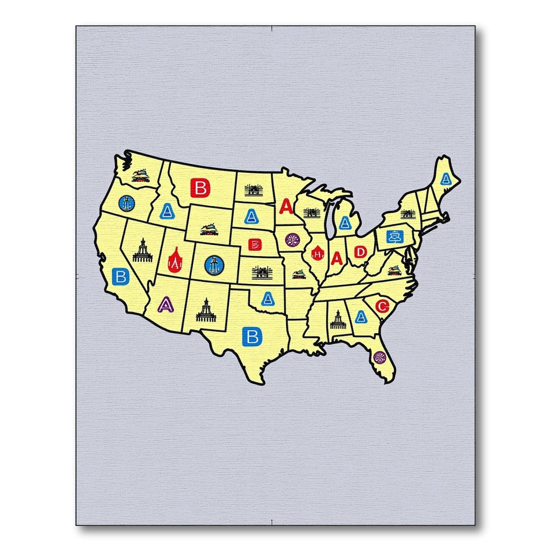 United States Map Icons Red Blue Rug