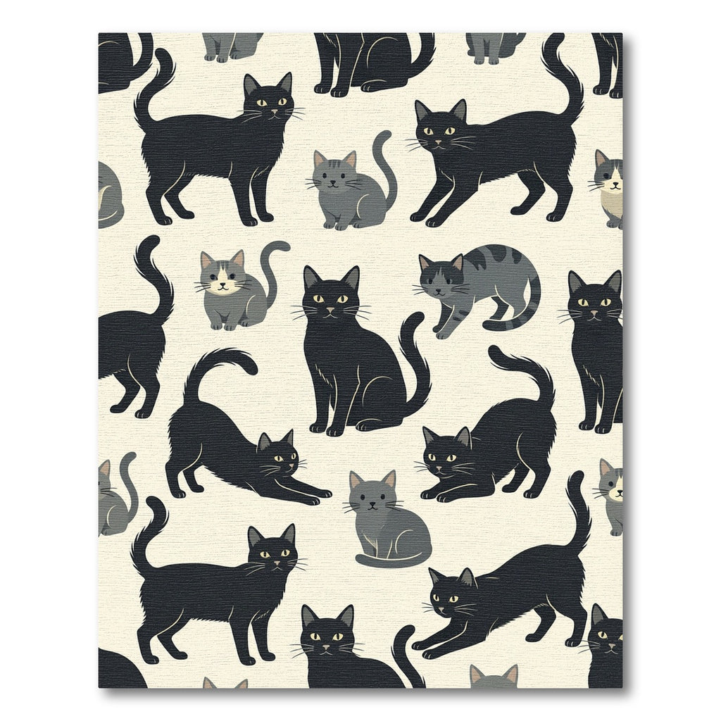 Whimsical Black and Gray Cat Silhouette Rug