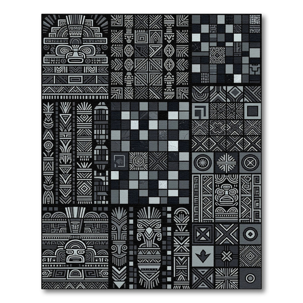 Chiseled Gray Tribal Totem Collage Rug