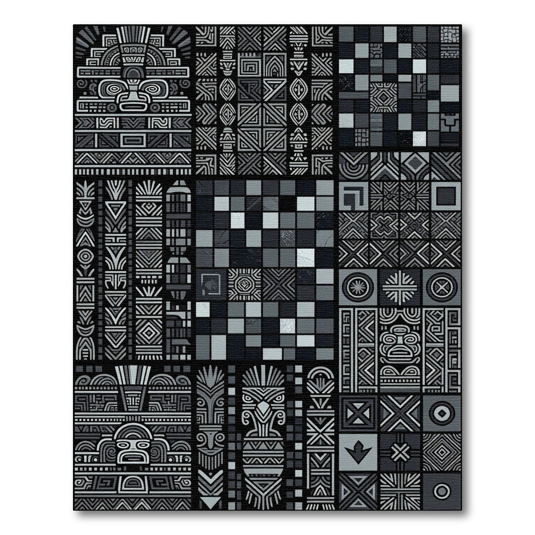 Chiseled Gray Tribal Totem Collage Rug