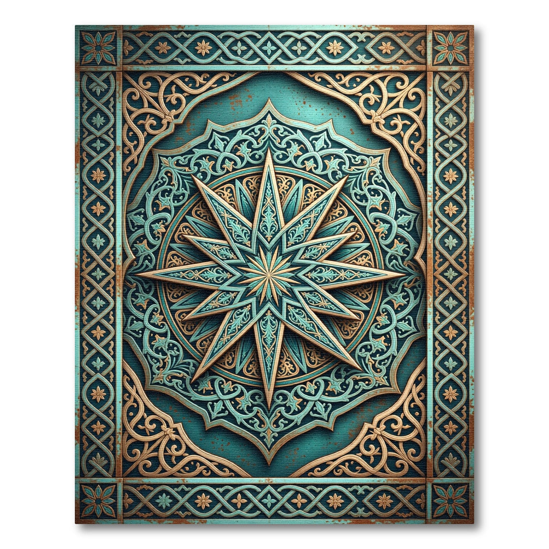 Teal and Gold Twelve Point Star Rug