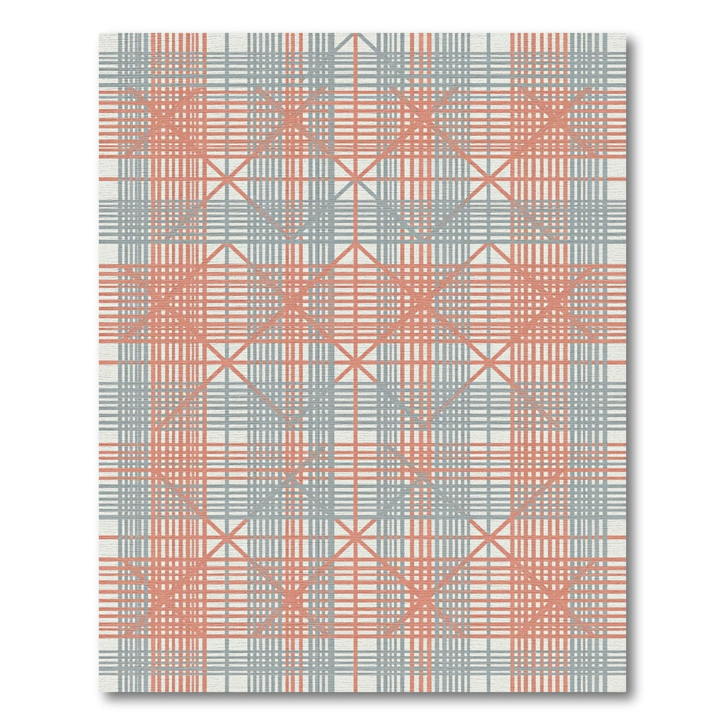 Coastal Coral Gray Plaid Diamond Rug
