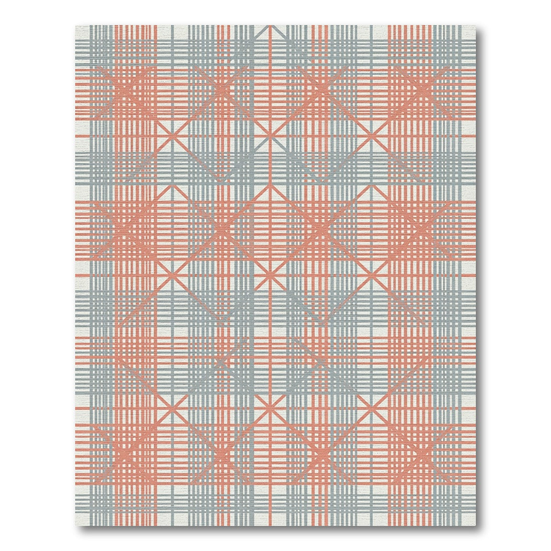Coastal Coral Gray Plaid Diamond Rug