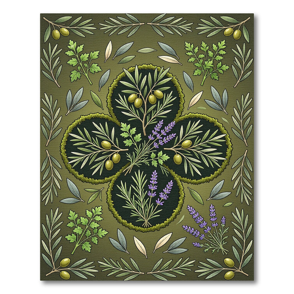 Botanical Olive Herbaceous Medallion Green Rug