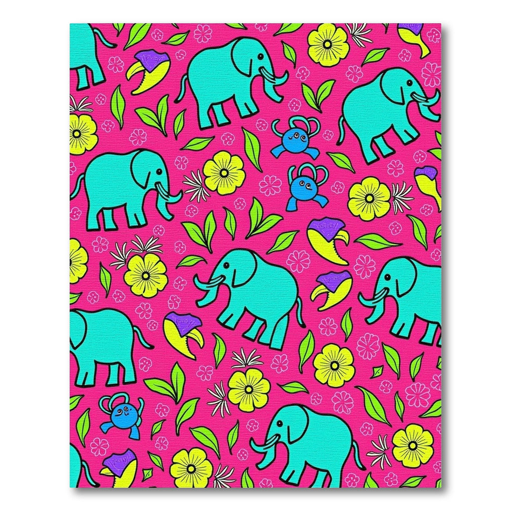 Turquoise Elephant Pink Floral Explosion Rug