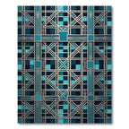 Art Deco Geometric Teal Silver Grid Rug