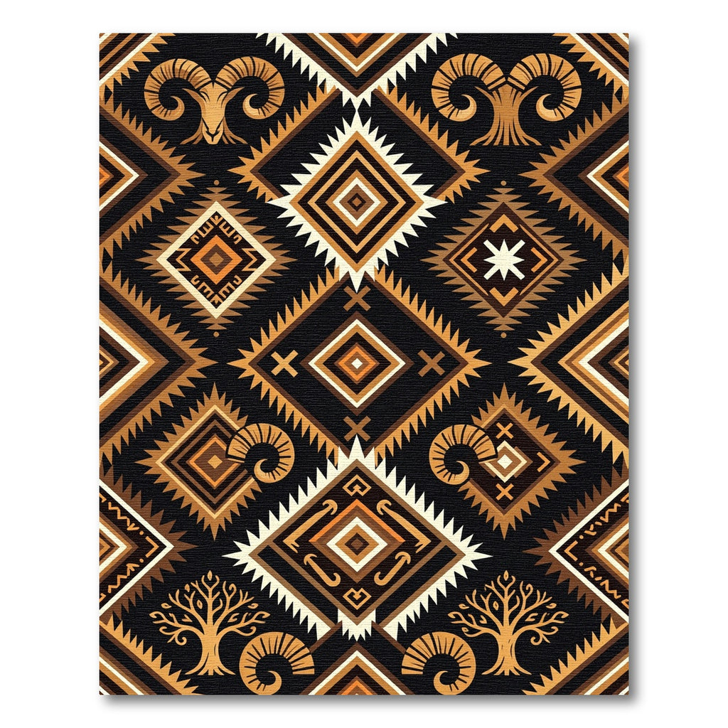 Geometric Earthy Ram Totem Diamond Rug