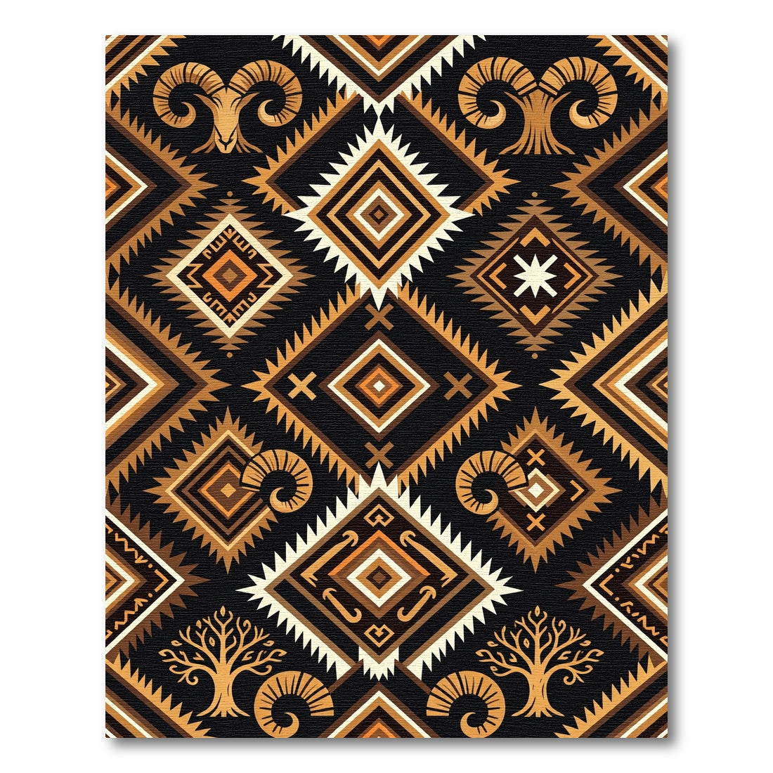 Geometric Earthy Ram Totem Diamond Rug