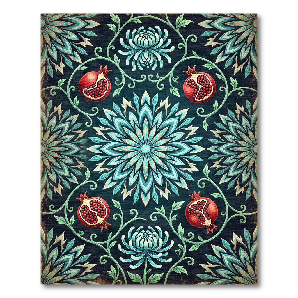 Teal Floral Pomegranate Medallion Rug