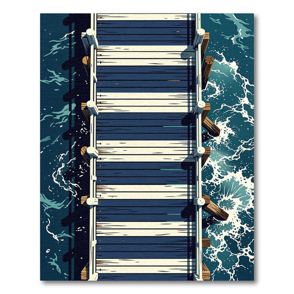 Navy White Nautical Pier Plank Rug