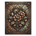 Ornate Copper Floral Damask Medallion Rug
