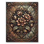 Ornate Copper Floral Damask Medallion Rug
