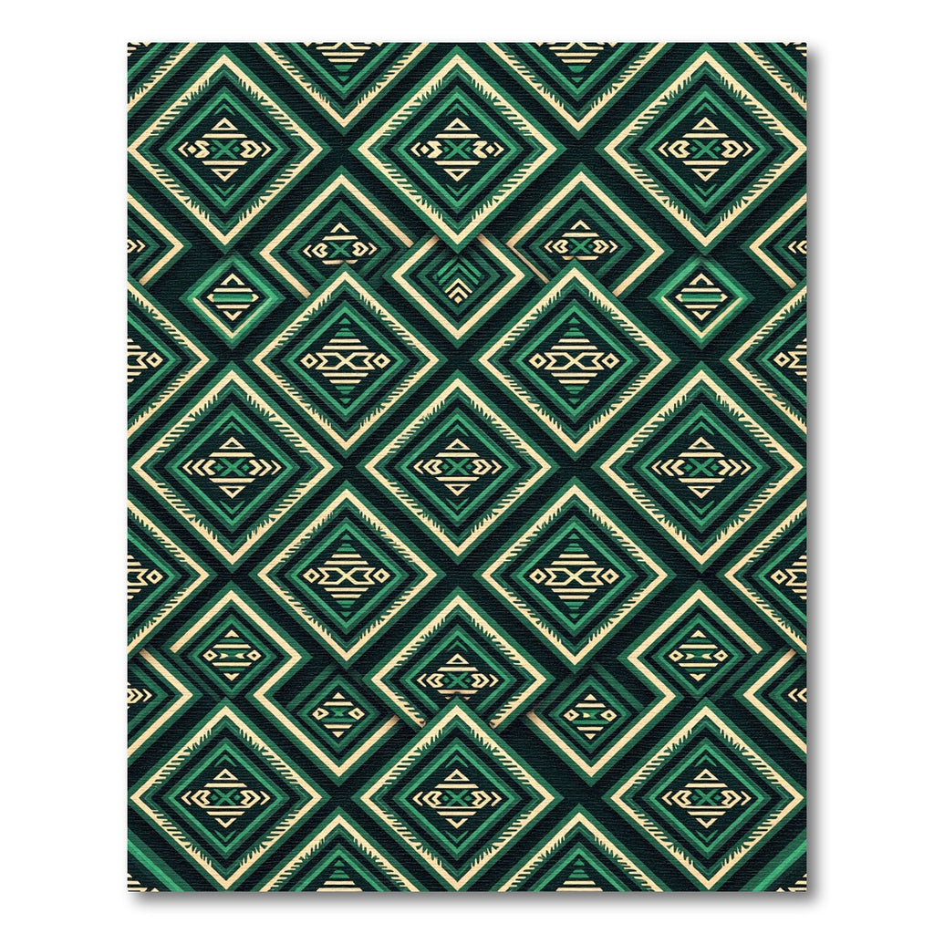 Deep Green Diamond Tribal Arrangement Rug