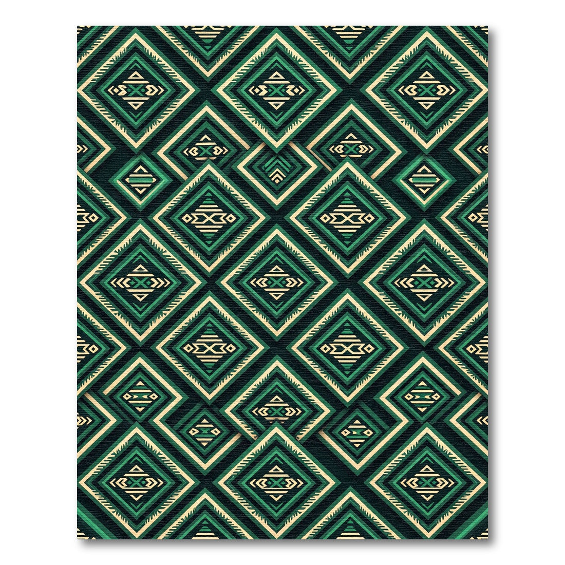 Deep Green Diamond Tribal Arrangement Rug