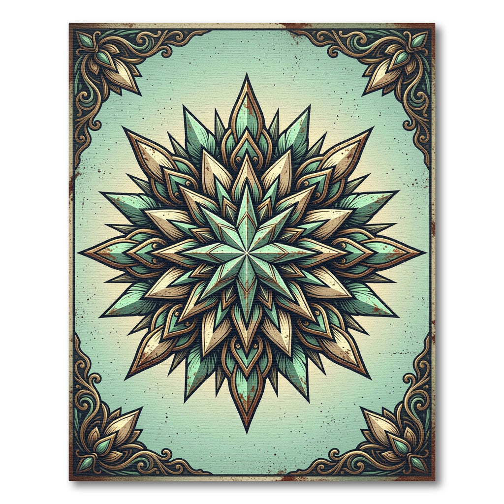Vintage Teal and Bronze Star Mandala Rug
