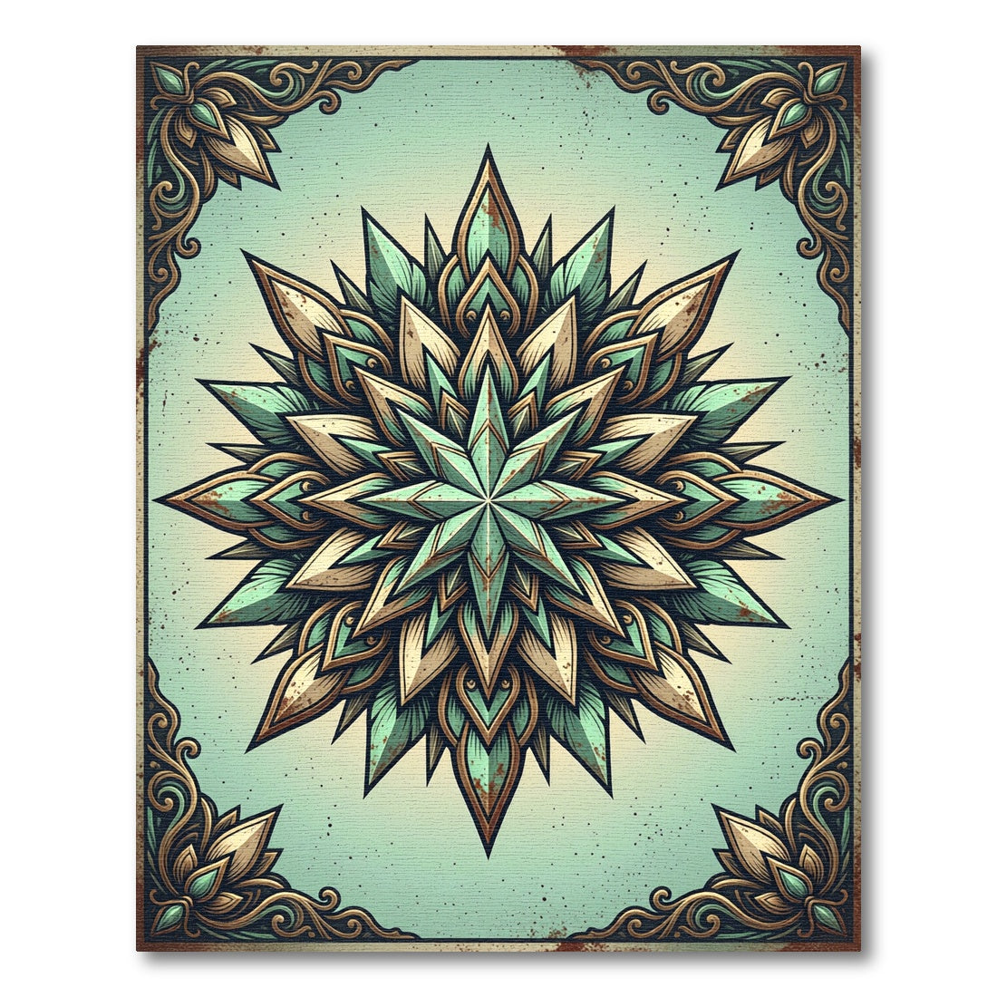 Vintage Teal and Bronze Star Mandala Rug