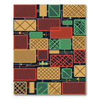 Mid-Century Modern Geometric Multicolored Grid Rug