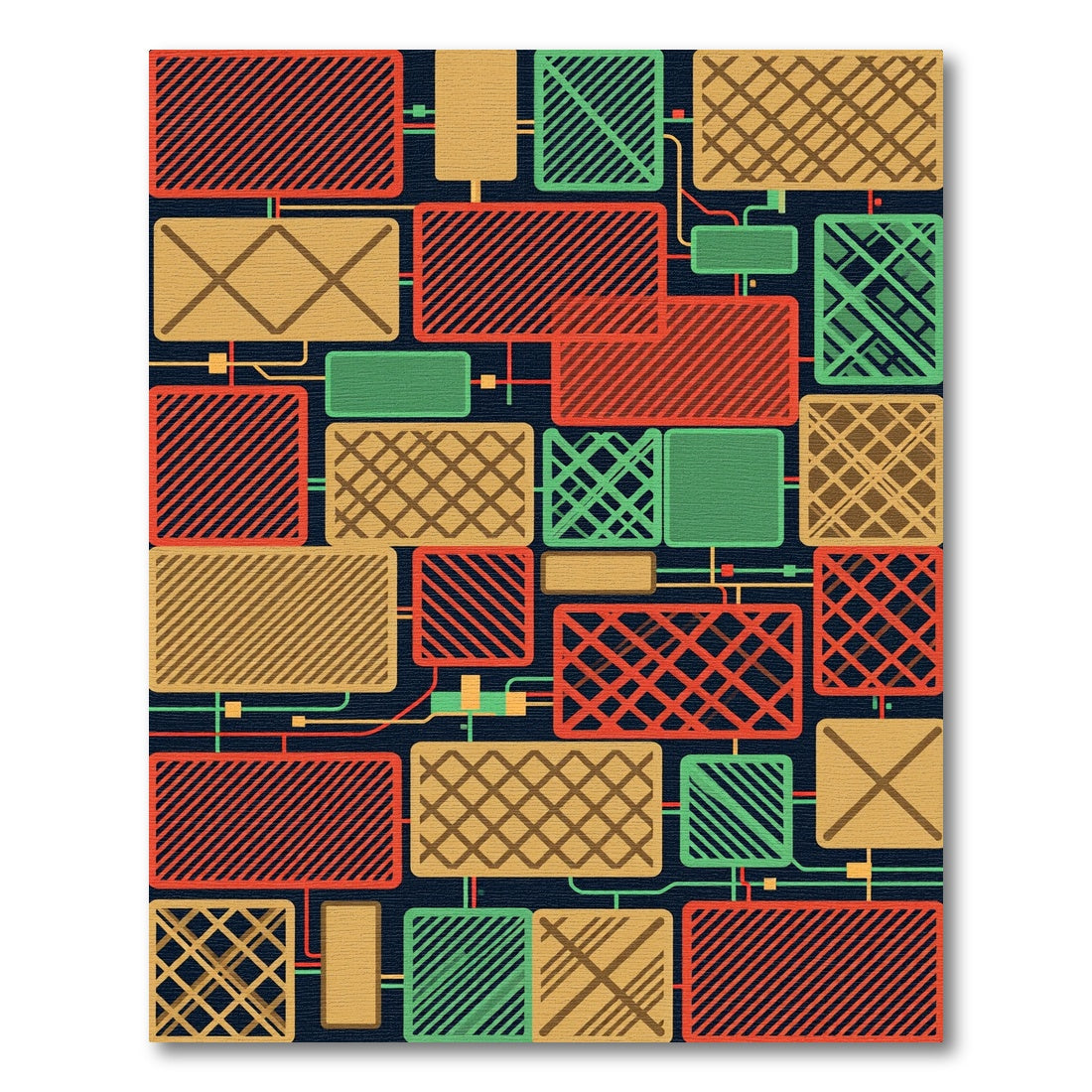 Mid-Century Modern Geometric Multicolored Grid Rug