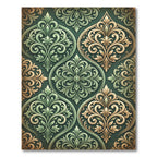 Victorian Gold Green Damask Scrolls Rug